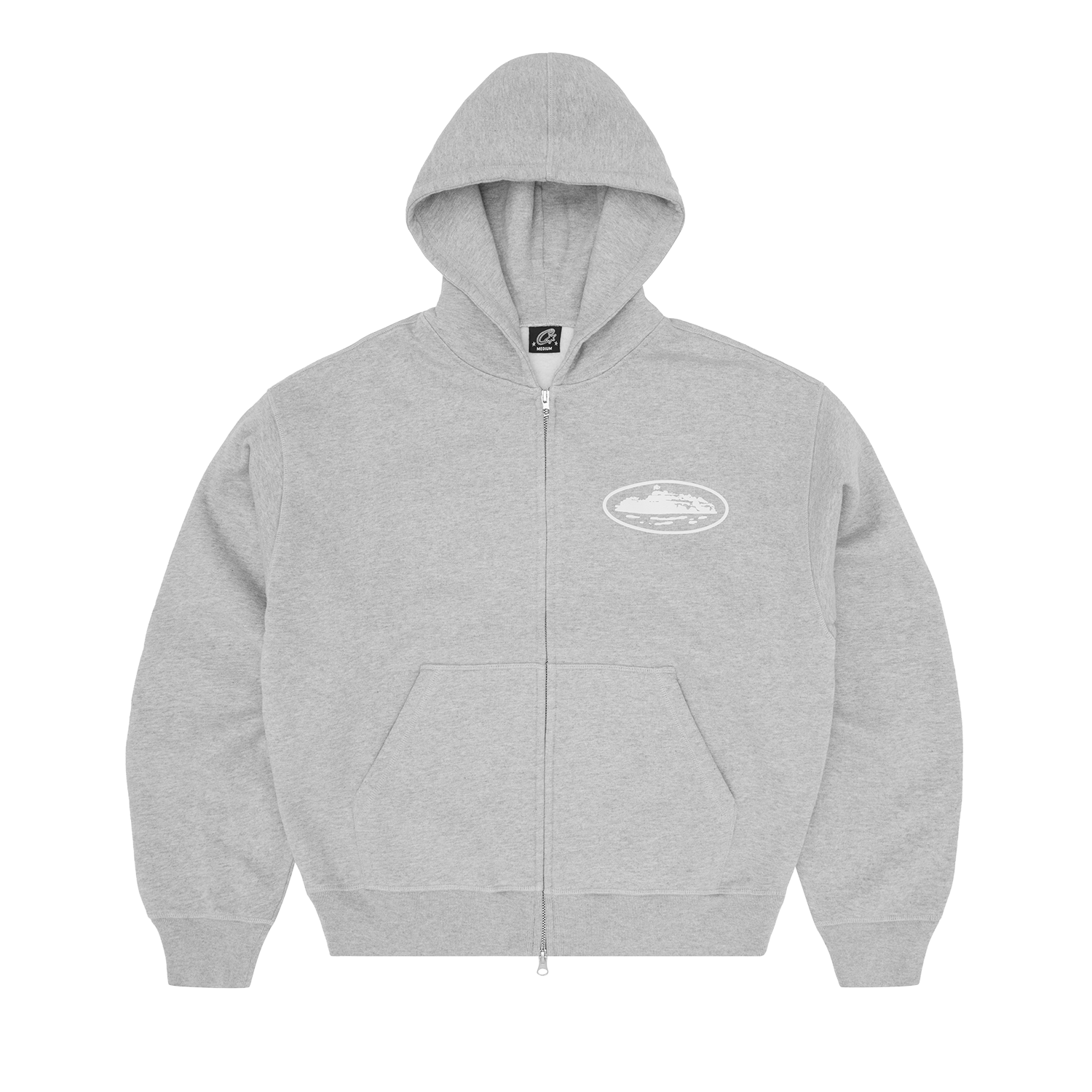 Island Puff Print Zip Hoodie Heather Grey